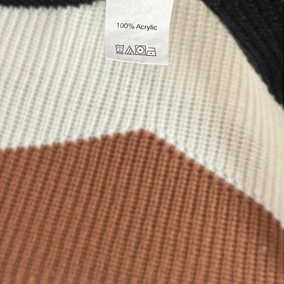 Emery Rose Size XL tan brown & black & white colorblock knit sweater - Picture 5 of 5